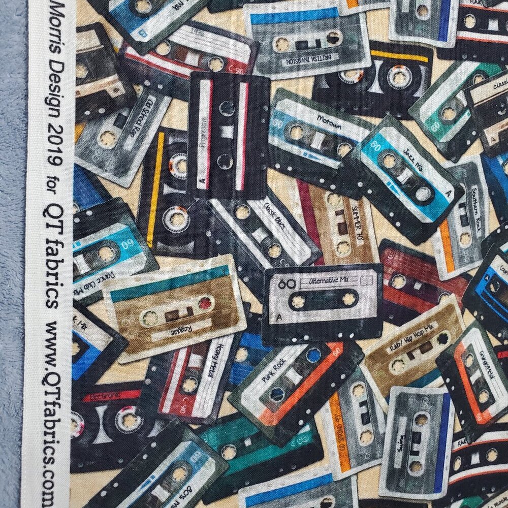 Dan Morris Design 2019 for QT Fabrics cassette tape print fabric